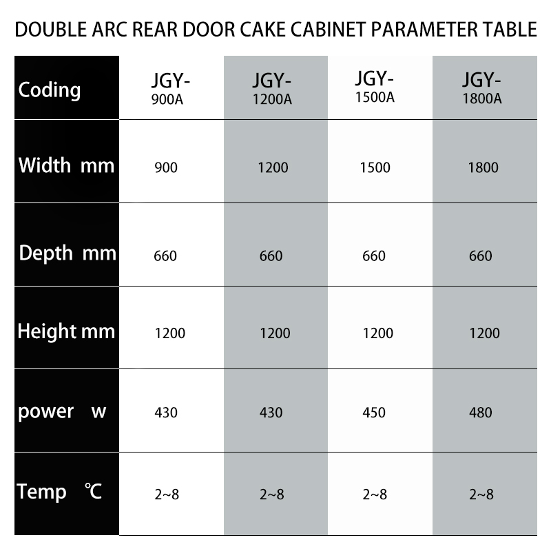 High-grade black no lamp belt Double arc rear door cake cabinet Display cabinet JGY-900A / 3